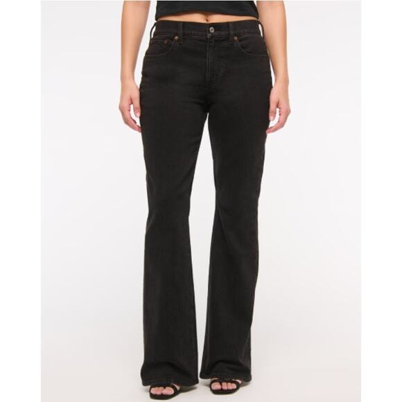 Abercrombie & Fitch Women's Black Curve Love Mid Rise Bootcut Jeans Size 31 - Picture 1 of 12